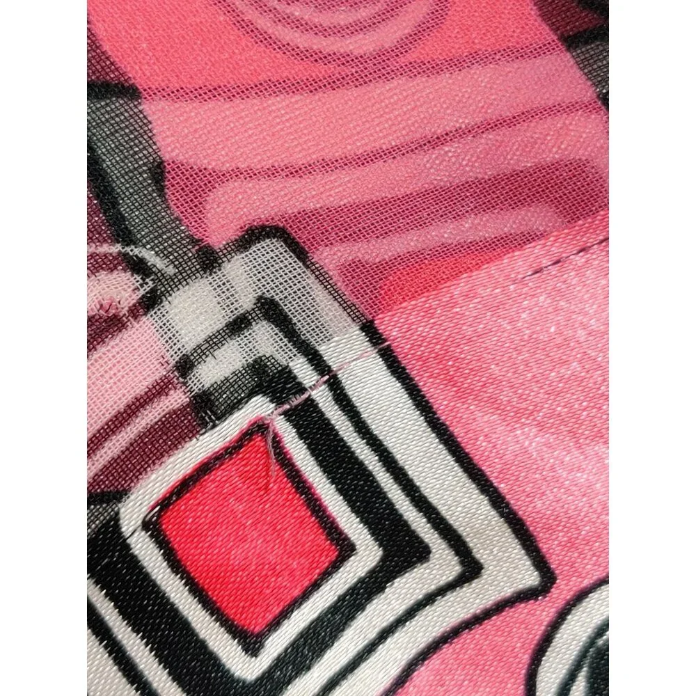 Womens Scarf Pink Black Geometric Print Lightweight Sheer Square Mod Retro Chic